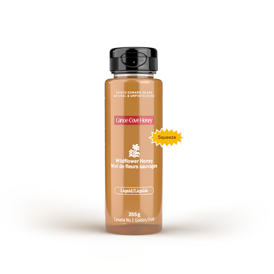 Squeeze bottle of raw PEI wildflower honey