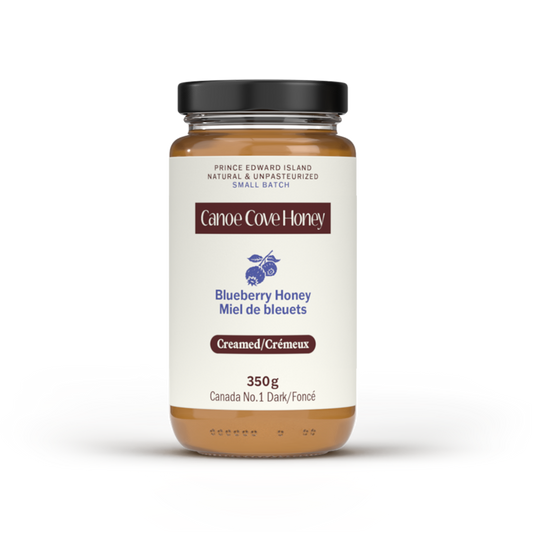 raw creamed blueberry honey from PEI